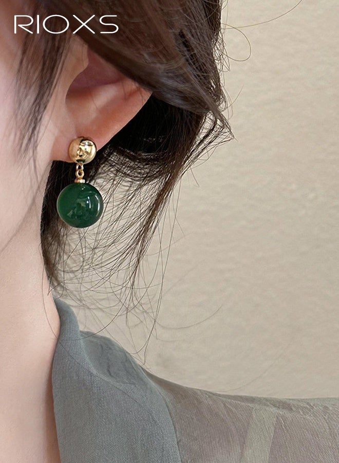 ريوكس أقراط نسائية خضراء عتيقة، أقراط دائرية متدلية ذات حركة رقيقة، طراز عرقي بسيط مستوحى من الطراز البوهيمي، لمسات ذهبية مضادة للحساسية، مناسبة للارتداء اليومي والمناسبات الخاصة مثل المواعيد والذكرى السنوية. - Image 5